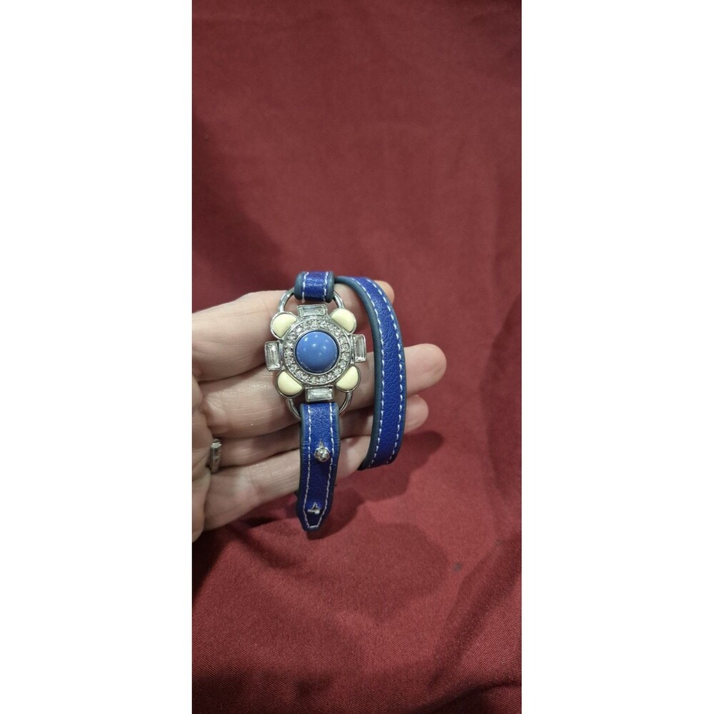 Lia Sophia UNDER WRAPS Blue Leather Wrap Bracelet Silver Tone Crystals EUC